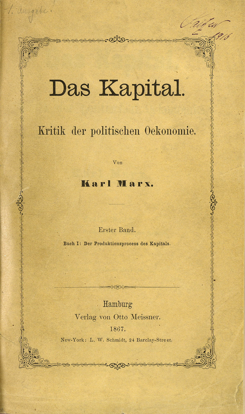 《资本论》第一卷 1867 年 Hamburg 第一版书影